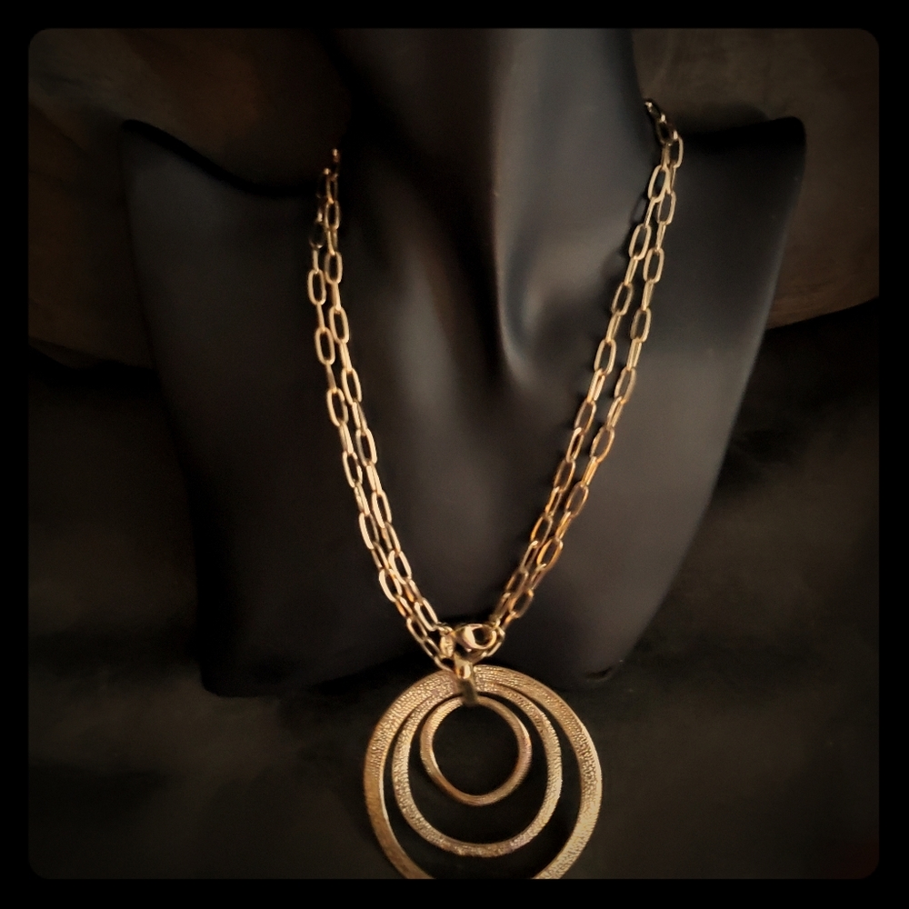Long Multi Gold Circle pendant Necklace